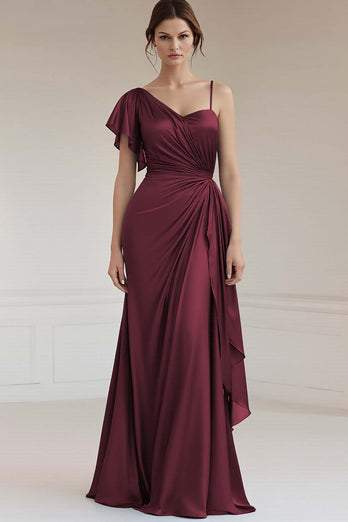 Grey Blue Satin Ruched Sheath Long Formal Dress