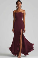 Load image into Gallery viewer, Black Strapless Sheath Chiffon Long Formal Dress with Slit