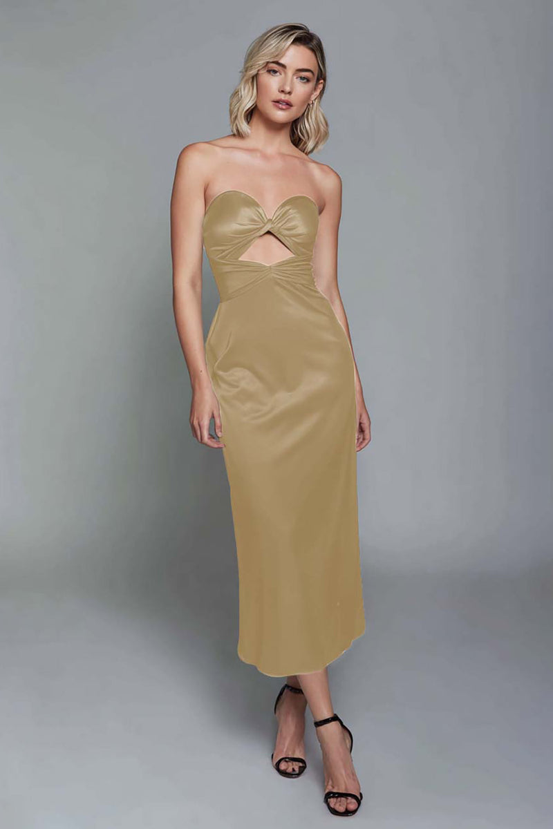 Load image into Gallery viewer, Dusty Blue Sweetheart Sheath Cut Out Satin Ankle Length Formal Dress