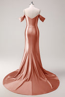Load image into Gallery viewer, Sparkly Blush Off The Shoulder Long Satin Formal Dress