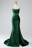 Load image into Gallery viewer, Blush Pink Satin Mermaid Strapless Corset Long Formal Dress with Slit
