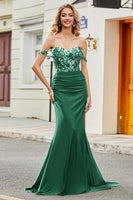 Load image into Gallery viewer, Off the Shoulder Black Sparkly Mermaid Formal Dress