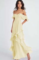 Load image into Gallery viewer, Lilac Off the Shoulder Chiffon Ruffled A-Line Formal Dress