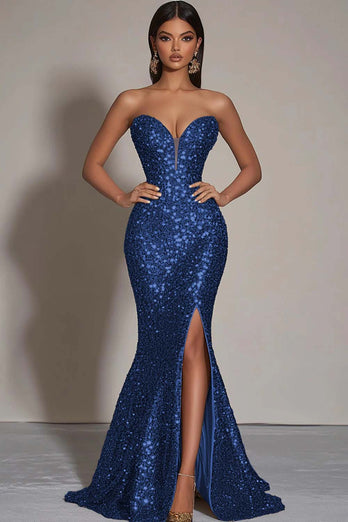 Sparkly Gold Sweetheart Mermaid Long Sequin Formal Dress with Slit