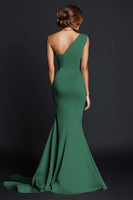 Load image into Gallery viewer, Khaki One Shouder Satin Ruched Mermaid Long Formal Dress