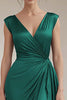 Load image into Gallery viewer, Grey Blue V-Neck Sheath Long Satin Formal Dress
