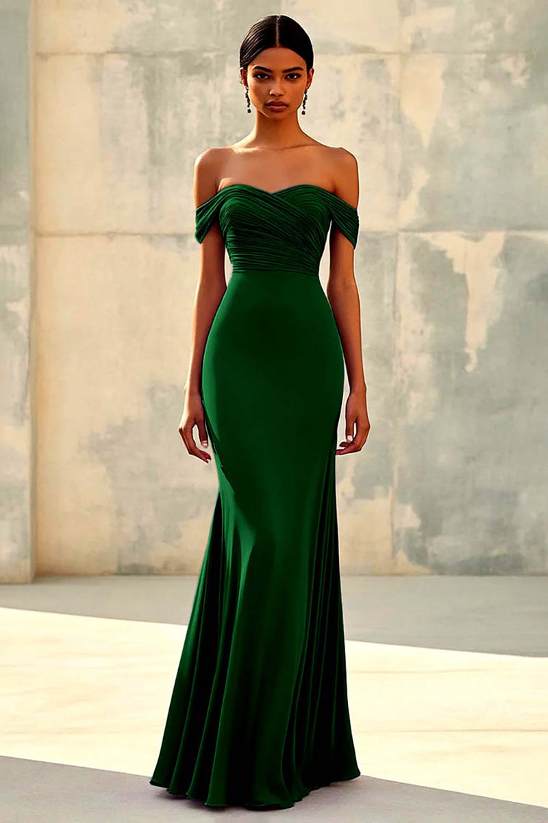 Load image into Gallery viewer, Purple Off the Shoulder Mermaid Ruched Long Formal Dress