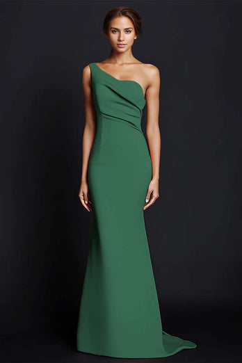 Khaki One Shouder Satin Ruched Mermaid Long Formal Dress