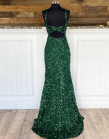 Load image into Gallery viewer, Sheath Spaghetti Straps Red Sequins Formal Dress with Split Front