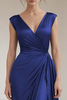 Load image into Gallery viewer, Grey Blue V-Neck Sheath Long Satin Formal Dress