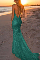 Load image into Gallery viewer, Sparkly Silver Sequin Spaghetti Straps Mermaid Long Formal Dress