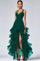 Load image into Gallery viewer, Black Spaghetti Straps Ruffled A-Line Long Formal Dress