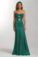 Load image into Gallery viewer, Dark Green Sweetheart Mermaid Satin Long Formal Dress