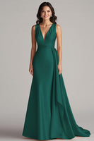 Load image into Gallery viewer, Champagne Deep V-Neck Mermaid Satin Long Formal Dress