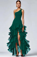 Load image into Gallery viewer, Black One Shoulder Ruffled High Low Formal Dress