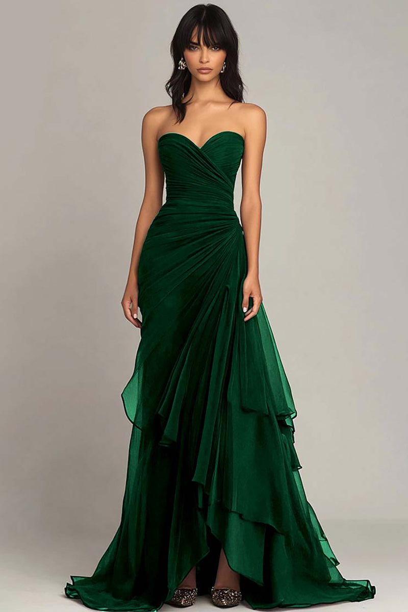Load image into Gallery viewer, Dark Brown Sweetheart Ruched Ruffled A-Line Formal Dress