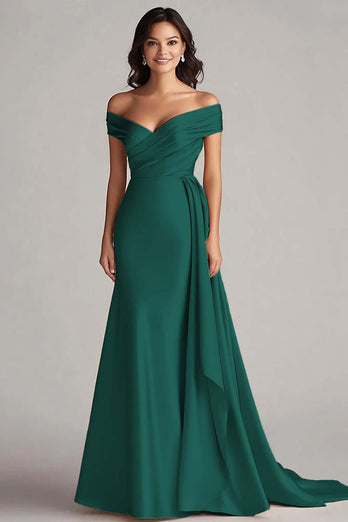 Champagne Off the Shoulder Mermaid Satin Long Formal Dress