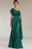 Load image into Gallery viewer, Grey Blue Satin Ruched Sheath Long Formal Dress