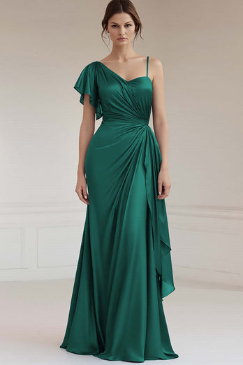 Grey Blue Satin Ruched Sheath Long Formal Dress