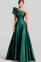 Load image into Gallery viewer, Navy One Shoulder Satin Ruched A Line Long Formal Dress