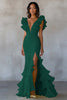 Load image into Gallery viewer, Yellow V-Neck Chiffon Long Mermaid Ruffled Formal Dress with Slit