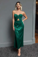 Load image into Gallery viewer, Dark Green Sheath Sweetheart Satin Long Formal Dress