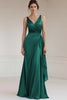 Load image into Gallery viewer, Grey Blue V-Neck Sheath Satin Ruched Long Formal Dress