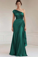 Load image into Gallery viewer, Grey Blue One Shoulder Sheath Ruched Long Formal Dress