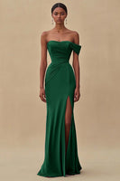 Load image into Gallery viewer, Purple Chiffon Ruched Off the Shoulder Long Formal Dress with Slit