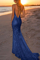 Load image into Gallery viewer, Sparkly Silver Sequin Spaghetti Straps Mermaid Long Formal Dress