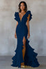 Load image into Gallery viewer, Yellow V-Neck Chiffon Long Mermaid Ruffled Formal Dress with Slit