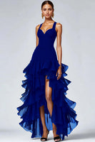 Load image into Gallery viewer, Black Spaghetti Straps Ruffled A-Line Long Formal Dress