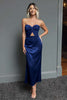 Load image into Gallery viewer, Dark Navy Sweetheart Sheath Satin Long Formal Dress