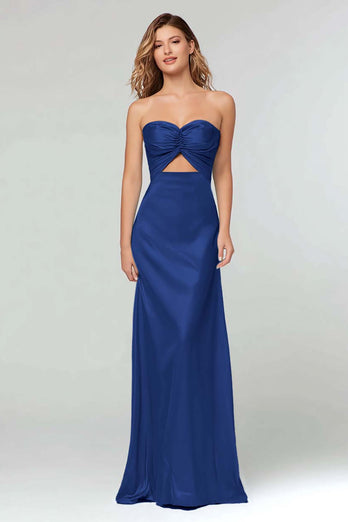 Black Sweetheart Sheath Satin Long Formal Dress