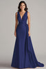 Load image into Gallery viewer, Champagne Deep V-Neck Mermaid Satin Long Formal Dress