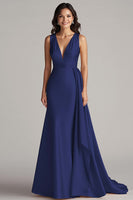 Load image into Gallery viewer, Champagne Deep V-Neck Mermaid Satin Long Formal Dress