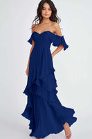 Load image into Gallery viewer, Lilac Off the Shoulder Chiffon Ruffled A-Line Formal Dress
