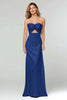 Load image into Gallery viewer, Light Blue Sweetheart Sheath Satin Long Formal Dress