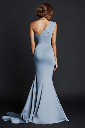 Khaki One Shouder Satin Ruched Mermaid Long Formal Dress