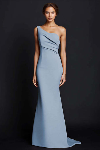 Khaki One Shouder Satin Ruched Mermaid Long Formal Dress