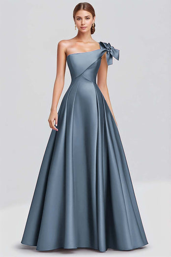 Fuchsia Satin One Shoulder Ball Gown Long Formal Dress