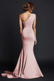 Dusty Rose One Shouder Mermaid Long Satin Formal Dress
