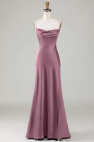 Load image into Gallery viewer, Simple A Line Lace-Up Back Burgundy Long Bridesmaid Dress with Criss Cross Back