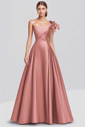 Dusty Sage Ball Gown One Shoulder Satin Long Formal Dress