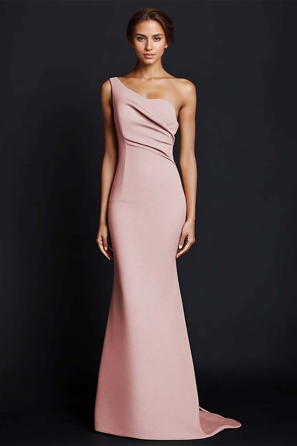 Dusty Rose One Shouder Mermaid Long Satin Formal Dress