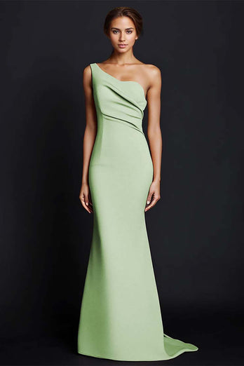 Dusty Rose One Shouder Mermaid Long Satin Formal Dress