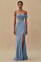 Load image into Gallery viewer, Purple Chiffon Ruched Off the Shoulder Long Formal Dress with Slit
