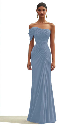 Dark Green Mermaid One Shoulder Ruched Long Formal Dress