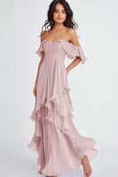 Load image into Gallery viewer, Lilac Off the Shoulder Chiffon Ruffled A-Line Formal Dress