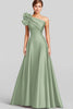 Load image into Gallery viewer, Navy One Shoulder Satin Ruched A Line Long Formal Dress